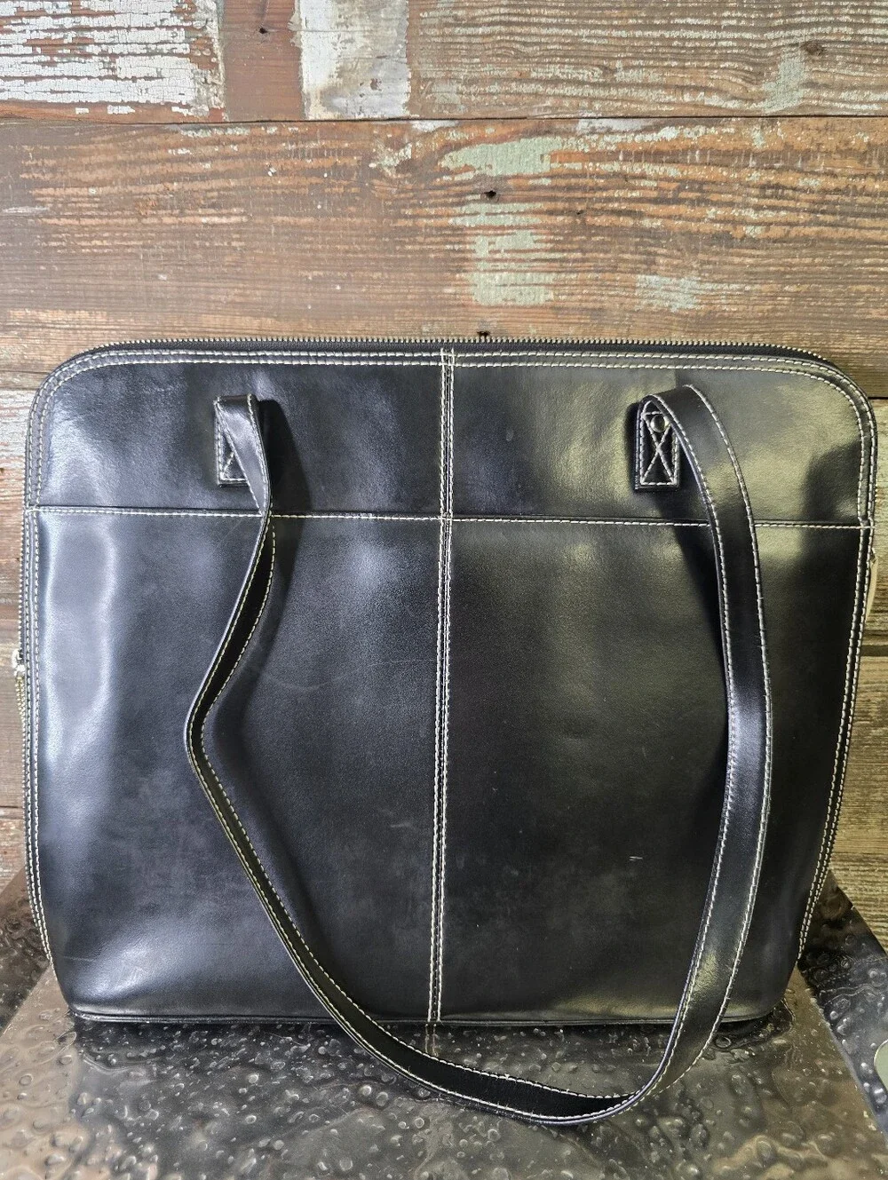 Wilsons Leather Black Leather Laptop Tote Business Briefcase Work Bag